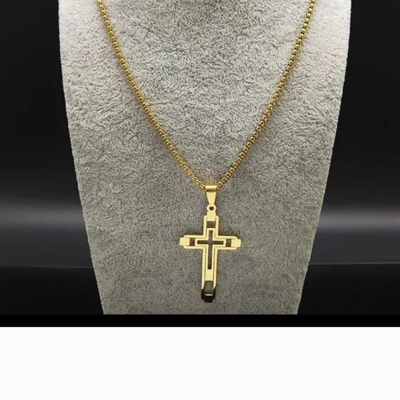 Stainless Steel Gold Cross  Necklace - Picture 2 of 6